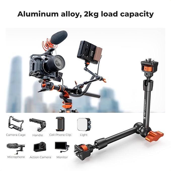 K&F CONCEPT 11" Magic Arm Clamp with ARRI 1/4" & 3/8" Thread Screw | 360° Ball Heads Articulating Arm Camera Adapter for DSLR, Monitor, LED Light, Microphone, Camera Cage, Action Camera, MS33 - Image 4