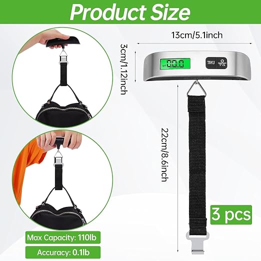 Jeffbaubl 3 Pack Digital Luggage Scale, Luggage Weight Scale, 110LB | Baggage Scale with Backlit LCD Display, Portable Hanging Baggage Scale, Suitcase Weight Scale with Hook for Travel Home - Image 2