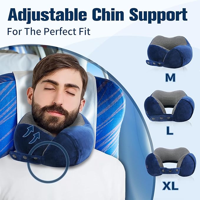 Cirorld Neck Pillow for Traveling, Travel Pillows for Airplanes,100% Pure Memory Foam Travel Neck Pillow, Adjustable Flight Pillow, Portable Plane Accessories with Eye Mask, Earplugs, Carry Bag - Image 2