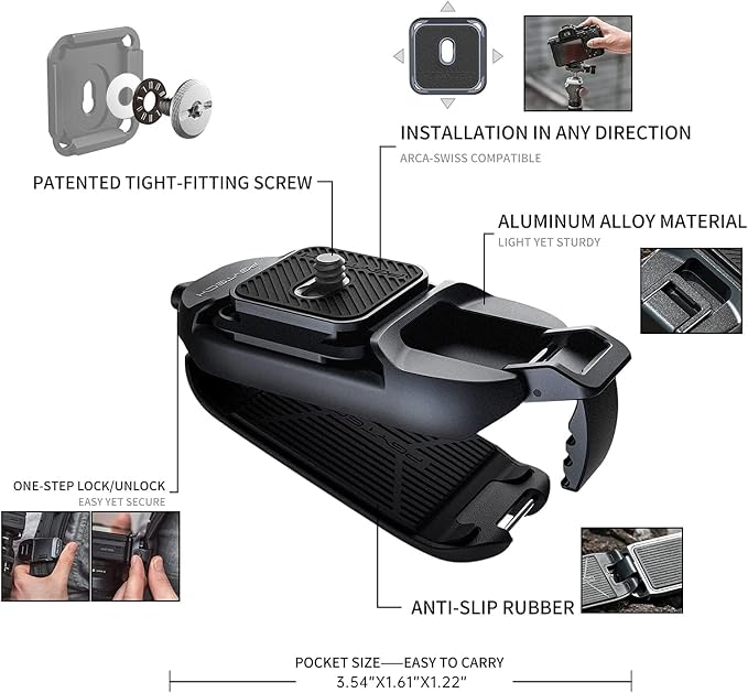 PGYTECH Beetle Camera Clip with Plate for Cameras Backpack Strap Clip | Action Camera Quick Release System for Sony, Nikon, Fuji, DSLR Action Camera Backpack Camera Strap Mount - Image 3