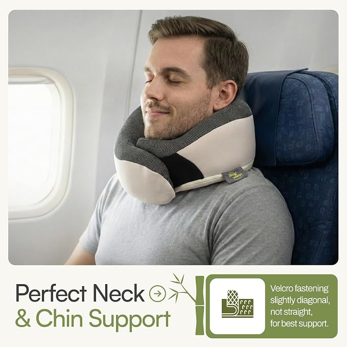 Travel Neck Pillow for Airplanes, Bamboo Charcoal Memory Foam | 360° Chin Support, Neck Pillow for Long Flights, Removable & Washable Cover, Travel Kit Included, 2 Color - Image 4