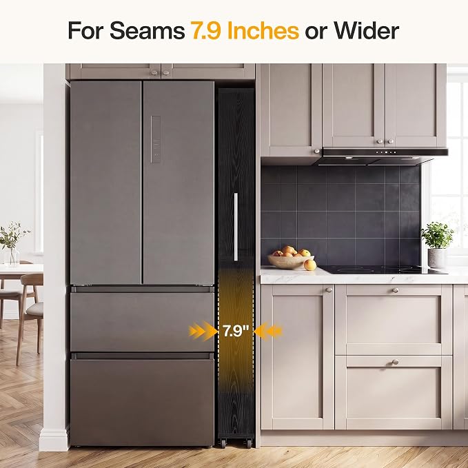 Tribesigns 73" Tall Slim Storage Cart on Wheels, 7-Tier Narrow Pantry Cabinet, Rolling Skinny Spice Rack Organizer Next to Fridge, Wooden Pull-Out Storage Shelf for Kitchen Small Spaces, Black - Image 8
