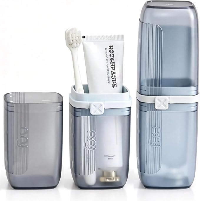 Travel Toothbrush Holder, 2-in-1 Toothbrush Case with Rinse Cups | Toothbrush & Toothpaste Travel Case, Compact & Portable for Camping, Trips, Dorm, Fits Manual & Electric Toothbrushes by UZDOTB