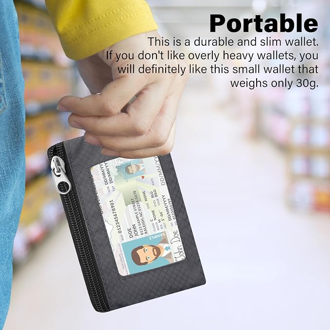 Minimalist RFID Blocking Wallet with 2 Zip Pockets and Lanyard, Water Resistant ID Case with Key Ring and Cards Badge Holder, Coin Purse Pouch for Men and Women Travel Sports -GRAY - Image 6