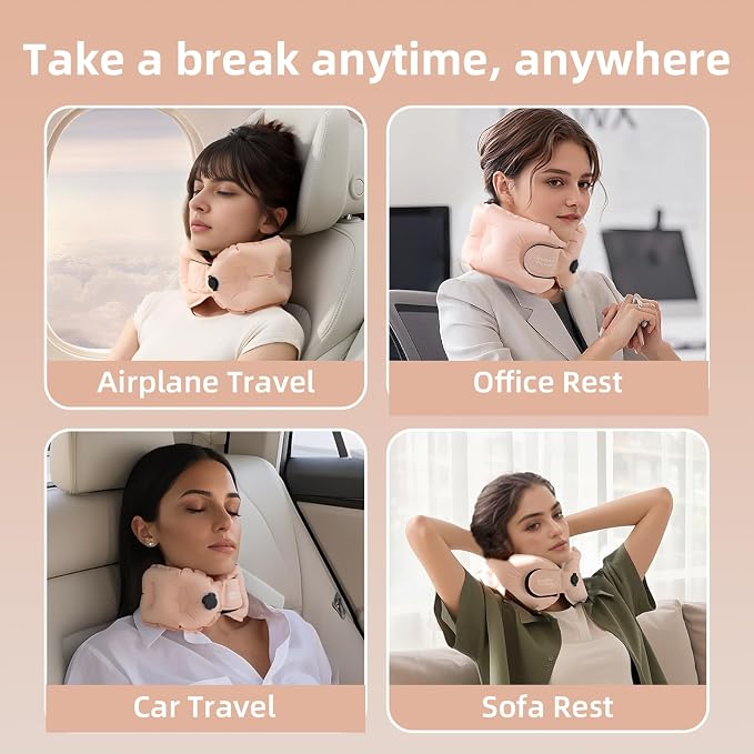 Inflatable Travel Pillow - Travel Pillow for Long Flight, Inflatable Neck Pillow for Traveling, Pocket Blow Up Pillow for Airplane, Bus, Train, Car, Office, Home (Pink) - Image 6
