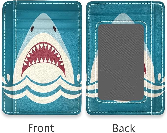 Front Pocket Minimalist Leather Slim Wallet Credit Card Holder Shark Tooth for Men & Women - Image 2