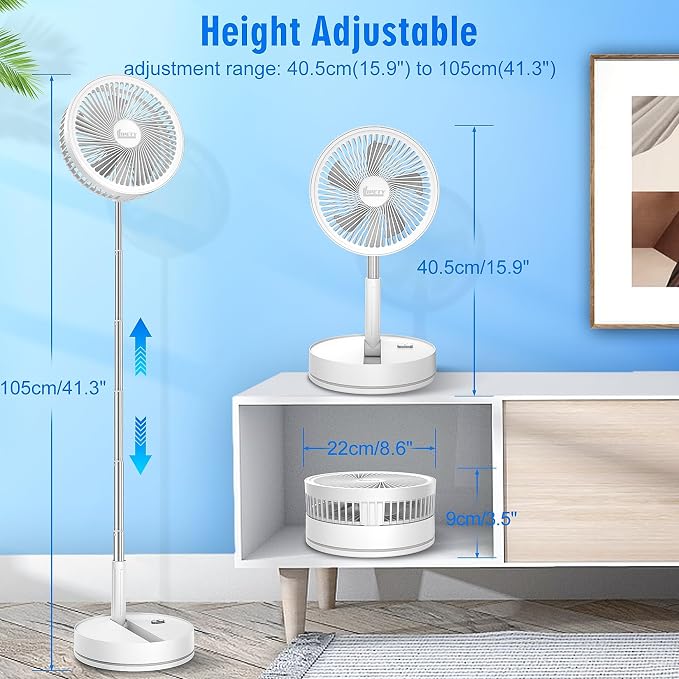Portable Foldable Rechargeable Oscillating Fan - 8.6" 8000mah Remote Fan | Battery Operated USB C Small Fan Quiet Table Desk Fan Folding Standing Pedestal Fan for Bedroom Rome Office Camping Travel - Image 5