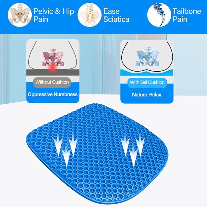 Large Gel Seat Cushion for Long Sitting with Non-Slip Cover,Soft & Breathable,Seat Cushion for Chair,Car,Office,Desk Chair,Wheelchair - Image 7
