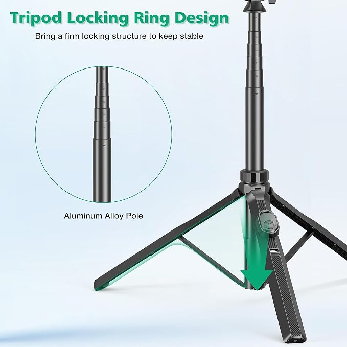 70.6" Phone Stand & Selfie Stick Tripod, Extendable Cell Stand with Remote and Phone Holder for Vlogging/Streaming, Compatible with iPhone Android GoPro - Image 8