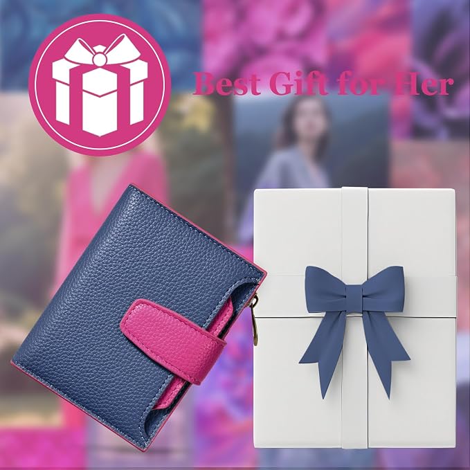 Small Wallet Women RFID Blocking Soft Leather Bifold Compact Card Holder Wallet for Women with Zipper Coin Pocket 4 ID Window - Image 7