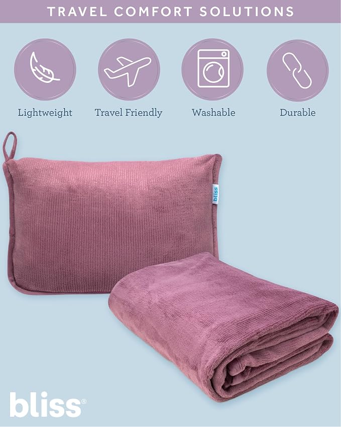Bliss Faille Travel Pillow & Blanket Set, 2-in-1, Compact | Smooth Textured Fabric Feels Soft Against Skin, Packs Down Small for Flights or Camping, Machine-Washable Cover for Easy Care - Image 2