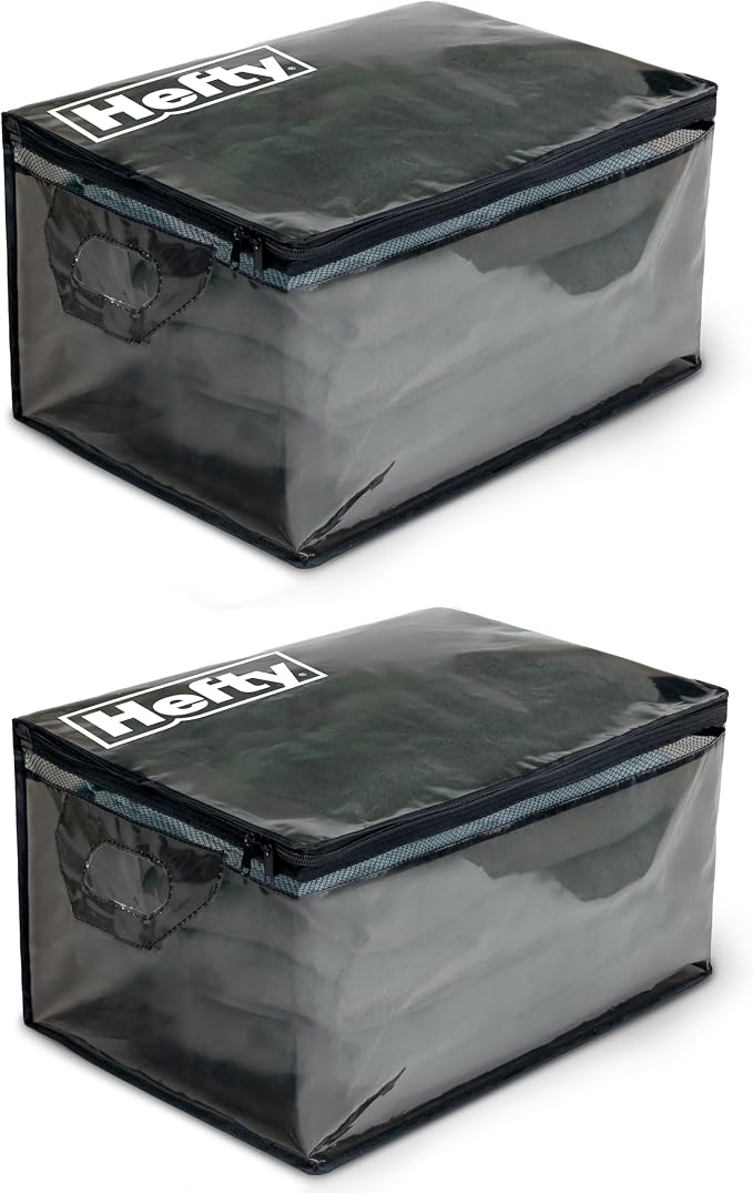 Hefty Large Flexible Tote with Breathable Mesh, Double Zipper, 2 Handles – Ideal for Moving or Clothes & Apparel Storage, Alternative to Plastic Bin, Organizer or Container – 2 Pack by Hefty