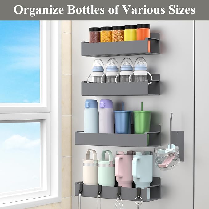 HuggieGems Magnetic Water Bottle Holder for Refrigerator, Cup Holder Organizer for Stanley and Tumbler for Kitchen, 4 Pack, Dark Gray - Image 6