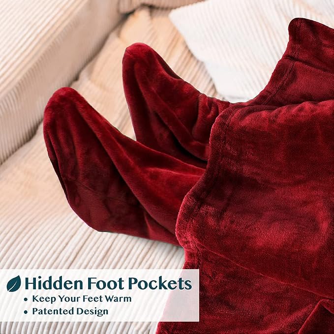 PAVILIA Fleece Blanket with Sleeves, Foot Pockets for Women Men Adults, Plush Wearable Blanket Throw Wrap, Warm Snuggle Blanket Robe, Cozy Gift Ideas Wife Mom, Burgundy Red - Image 2