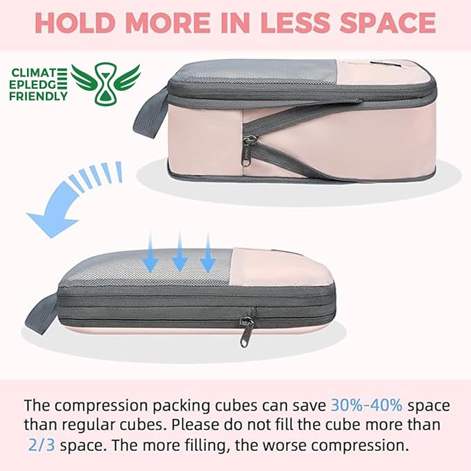 BAGAIL Lightweight Compression Packing Cubes for Travel, 6 Set, Pink | Salis Nylon Fabric,Anti-Tearing,Save Space,SBS Zippers,Packing List,PVC Tag Pocket,Custom Labels,Visible Mesh,Portable Handel - Image 7