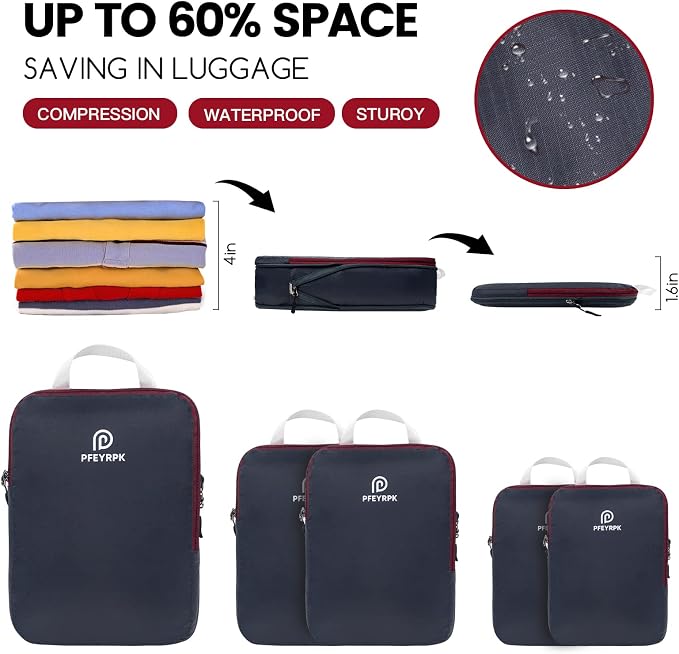 PFEYRPK Lightweight Compression Packing Cubes for Suitcases, Compressible Expandable Travel Packing Organizer with Clear Toiletries and Backpack Bag, Travel Essentials for Carry on Luggage 7 Set - Image 3