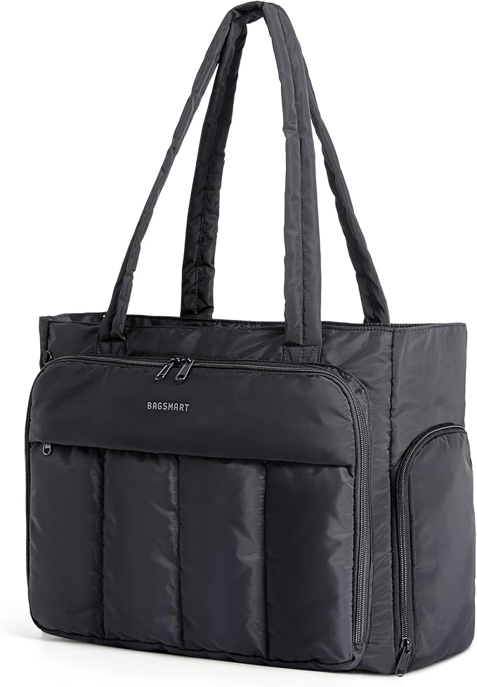 BAGSMART Tote Bag for Women, Puffy Work Tote Bag with Zipper, Quilted Large Teacher Bag for Work, Travel by BAGSMART