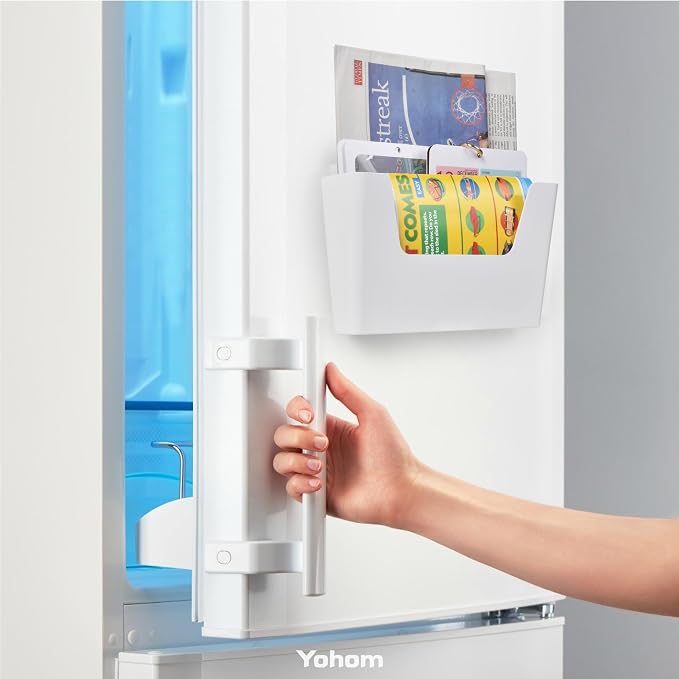YOHOM Adhesive File Holder Plastic Document Folder Door No Drilling Mount Mail Magazine Organizer A4 Filing Envelopes Folder, Office Wall Mount Single Pocket (WHITE, 3 PCS) - Image 5