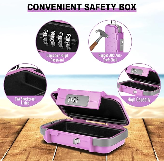 HUANLANG Portable Safe Lock Box with Combination Lock Mini Beach Travel Safe Waterproof Small Lockable Boxs with Removable Wire Rope Combination Lock Box for Dorm,Travel,Beach,Hotel,Car,Home,Office - Image 2