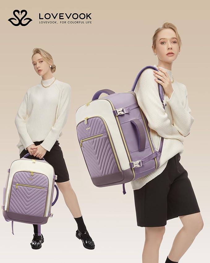 LOVEVOOK Large Travel Backpack for Women, TSA Carry on Backpack for Airplanes, 40L Personal Item Travel Bag for Women fits 17" Laptop,Waterproof Carry on Bag Airplane Approved with 3 Packing Cubes - Image 2