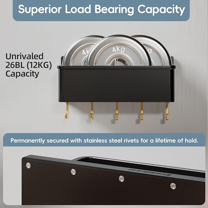 Magnetic Spice Rack for Refrigerator Large Magnet Shelf for Fridge Kitchen Organizer and Storage with 5 Removable Golden Hooks - Image 3