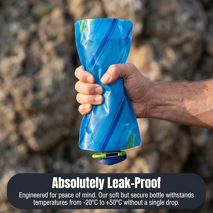 Jinora 2 Pack Collapsible Water Bottles for Travel – 23oz Foldable Water Bottle with Carabiner,Leakproof BPA-Free Water Jup, Portable Reusable Water Bottle for Hiking,Sports,Camping,Biking - Image 2