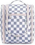 Narwey Small Checkered Hanging Travel Toiletry Bag for Women, Travel Bag for Toiletries, Makeup Bag Organizer Cosmetic Bags Make Up Bags for Women (Grayish Blue Checkerboard) by Narwey