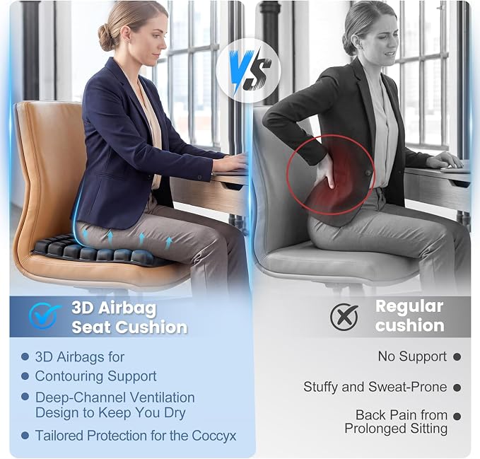 Inflatable Seat Cushion,Airplane Seat Cushion for Long Flights,Press Type Air Inflatble Cushion for Office,Chairs,Car and Wheelchair,Dark Black - Image 5