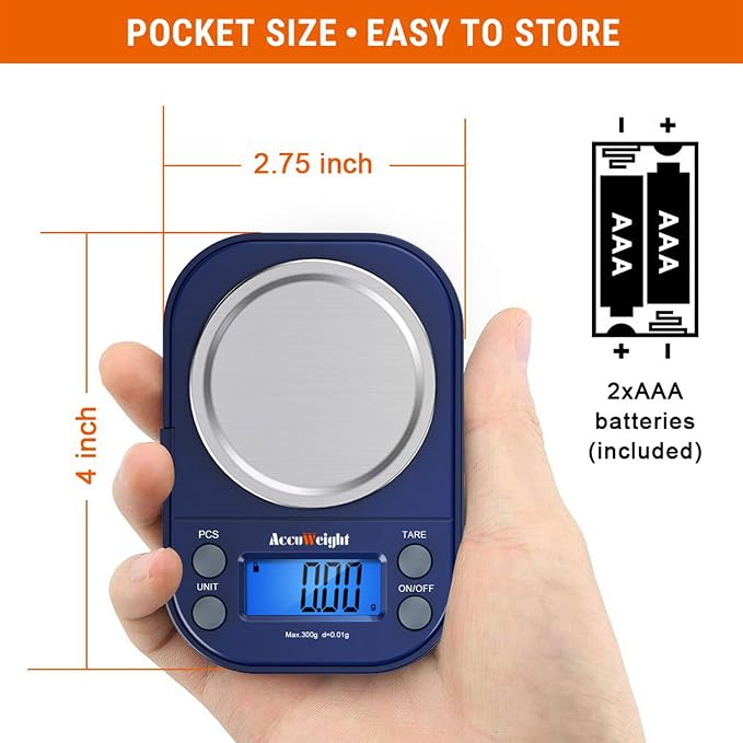 AccuWeight Digital Gram Scale with 300g/0.01g Small Pocket Coffee Scale with High Accuracy, Jewelry Scale with Tare and Calibration for Kitchen Food Scale - Image 4