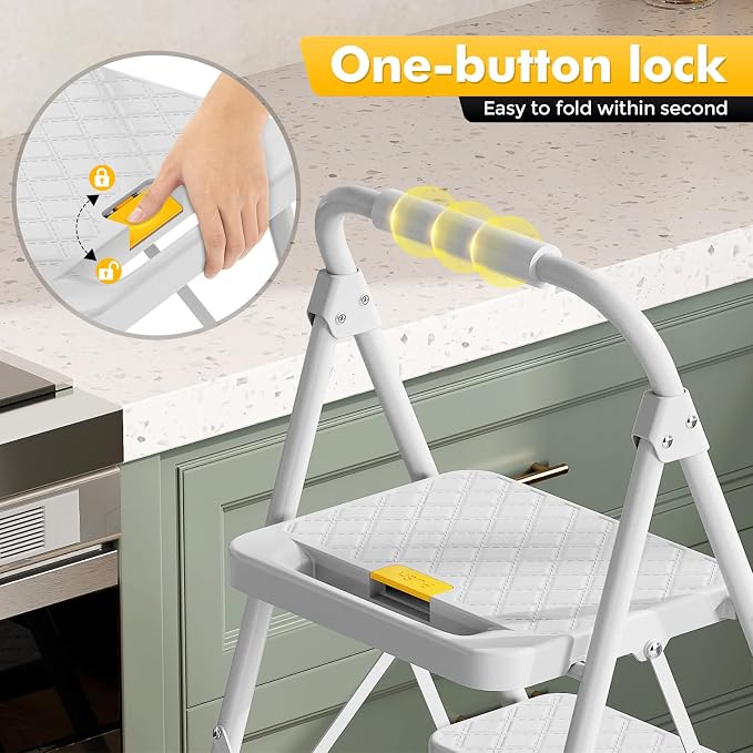 KINGRACK 4 Step Ladder, Folding Step Stool with Safety Lock & Sturdy Anti-Slip Pedals, Pass 800lbs Load Testing, Lightweight, Portable Steel Ladder with Handrails for Home, Kitchen, Garage, Office - Image 3
