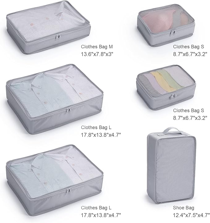 Mossio 6 Set Packing Cubes with Shoe Bag - Lightweight Travel Luggage Suitcase Organizers - Image 6