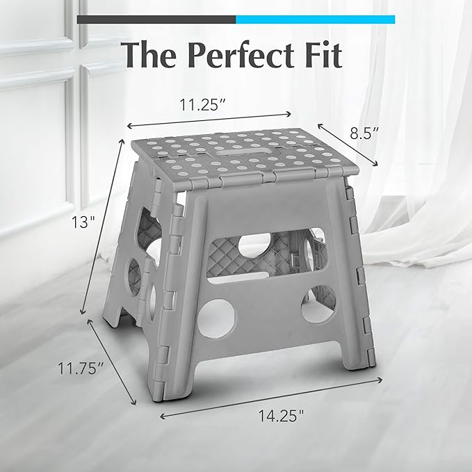 Handy Laundry Folding Step Stool 13 Inch, Grey, Non-Slip Holds 300 lbs | 13 Inch, Grey, Foldable Collapsible Step Stool, Non-Slip, Holds 300 lbs, Kitchen Bathroom Bedroom, Adults - Image 5