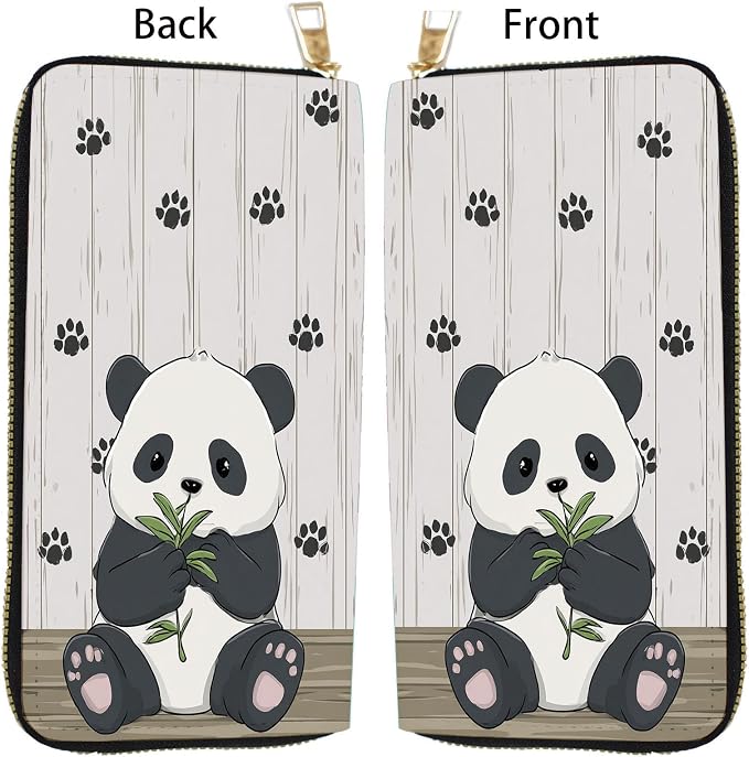 Women's RFID Blocking PU Leather Zip-Around Wallet, Large Capacity Clutch with Phone Holder, Travel Purse & Card Organizer with Removable Wristlet,Panda paw prints - Image 5