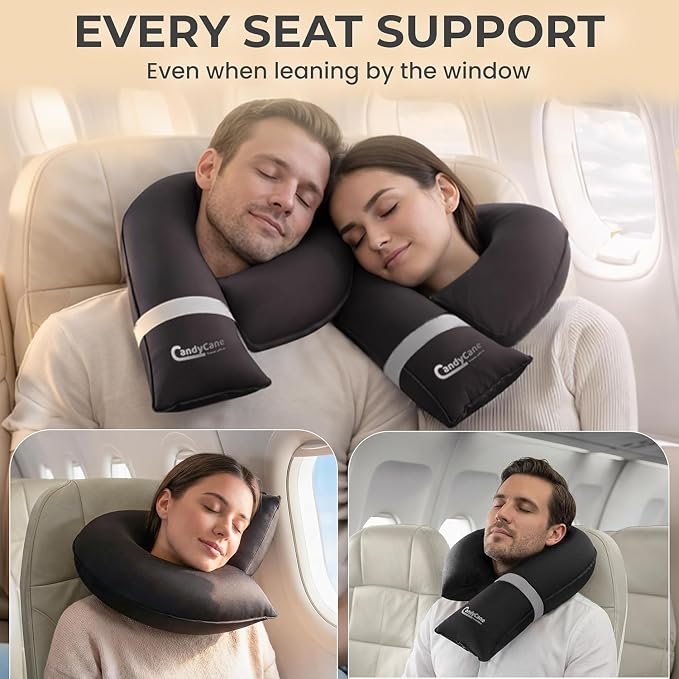 CANDY CANE Inflatable Travel Pillows for Airplanes, Cars & Home. Head, Neck & Chin Support. Firmness Adjustable, Inflatable Neck Pillow (Black) - Image 2