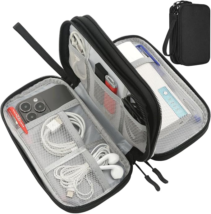 CAAORDKSO Electronics Organizer Travel Bag, Small Cable Organizer Case Waterproof Accessories Pouch, Travel Electronic Carrying Case for Cord, Charger, Phone, USB, Power Bank, Earphone (Black, Medium) by Unknown