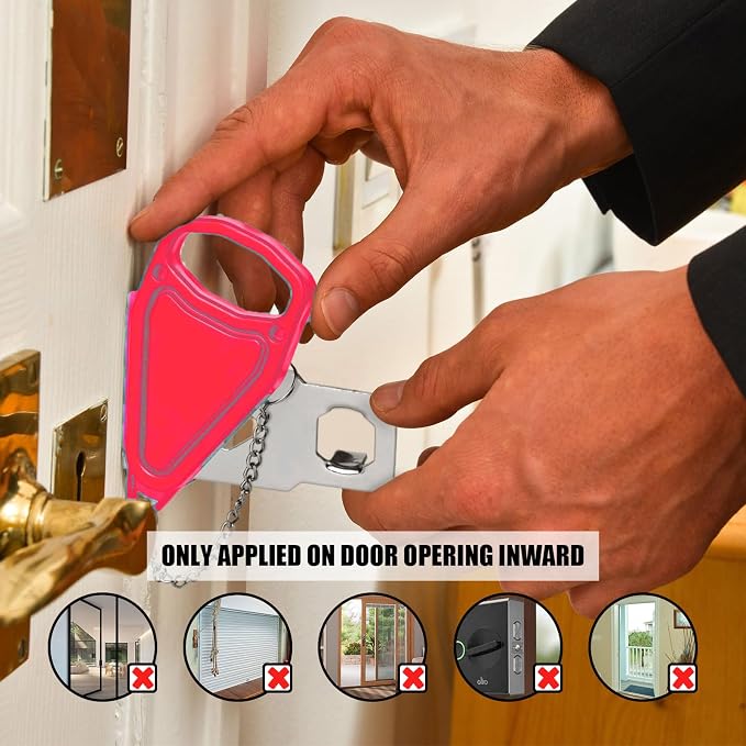 Portable Door Lock, Door Lock Self-Defense Security Device | Portable Door Locks for Travel Home, Apartment, Hotel, Living Motel, School Dorm, House for Open Inwards Door - Image 5