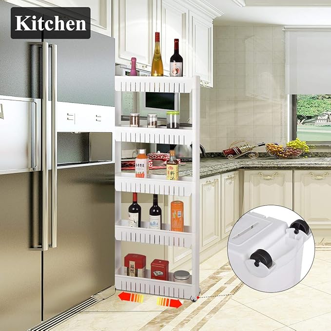 Laundry Room Organizer, Mobile Shelving Unit Organizer with 4 Large Storage Baskets, Gap Storage Slim Slide Out Pantry Storage Rack for Narrow Spaces, 4 Tier … - Image 7