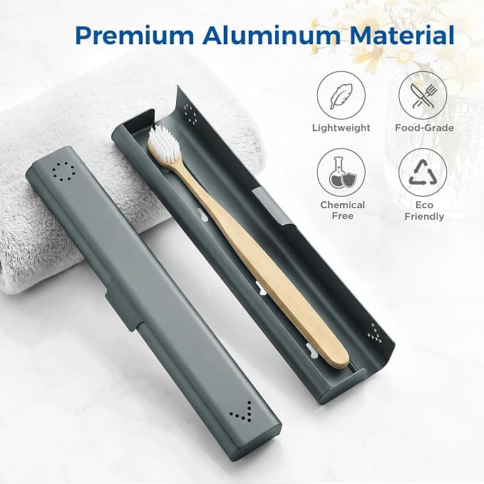 Toothbrush Travel Case Aluminum, Portable Toothbrush Holders Travel, Manual Toothbrush Case Container for Traveling, Bathroom, Camping, Business Trip-1Pack Gray - Image 2