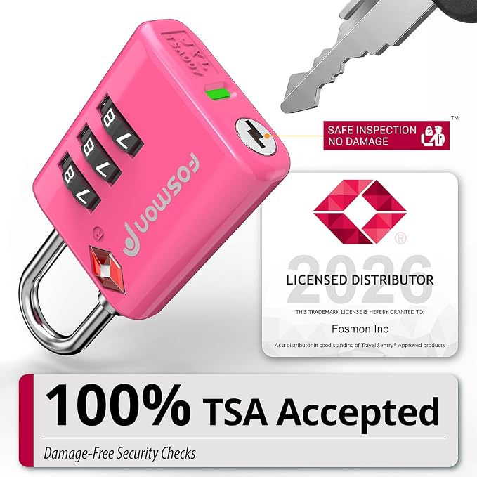 Fosmon TSA Approved Pink Locks for Luggage. Cute Locker Suitcase Lock with Open Alert Indicator, 3 Digit Combination Padlock with Alloy Body for Travel, Backpack Zipper Anti Theft, Gym, Women- 2 Pack - Image 3