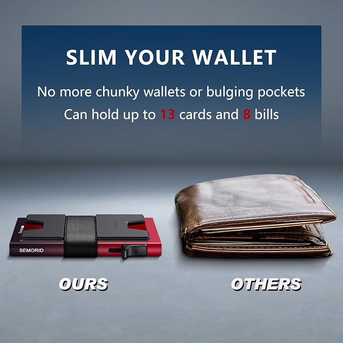 SEMORID RFID Blocking Slim Card Holder Wallet for Men Wallet Minimalist | Durable Expandable Backplate Compact Smart Metal Pop Up Wallet Front Pocket Holds 12+ Cards Plus Cash, Birthady Gifts for Men - Image 5
