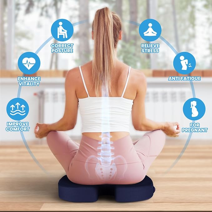 Memory Foam Seat Cushion for Office Chair, Car Seat, Blue, XL | Office Chair Cushion for Car, Airplane - Chair Pad for Long Sitting Sciatica, Hip, Coccyx,Tailbone Pain Relief, Butt Pillow - Image 4