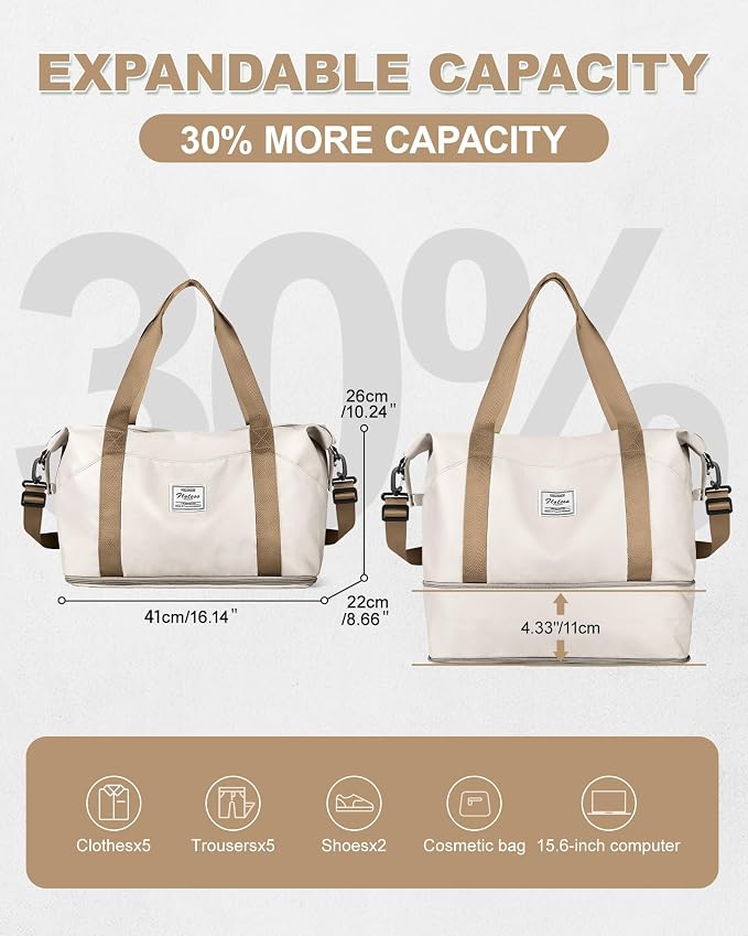 Travel Duffel Bag, Sports Tote Gym Bag, Shoulder Weekender Overnight Bag for Women - Image 2