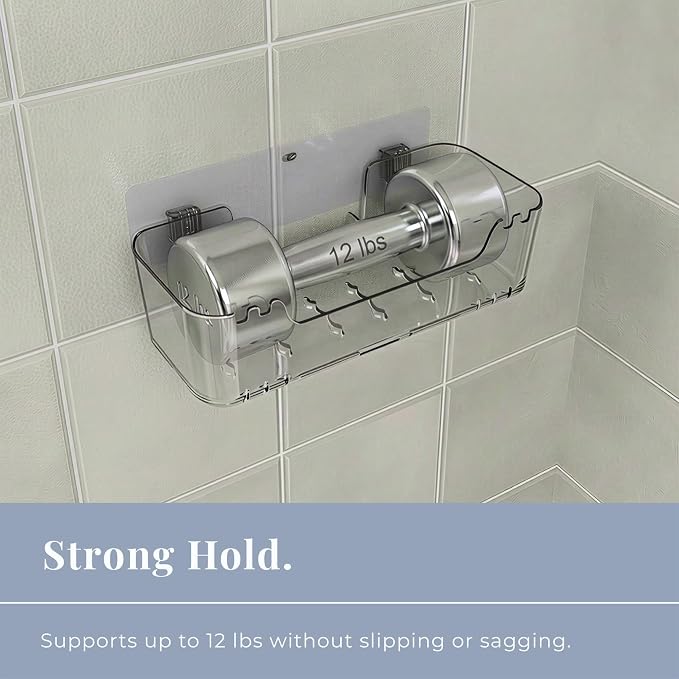 Bathtub Toy Storage, 2 Pack Clear, No-Drill Clear Bath Toy Holder | 4 Adhesive Backplates Included, BPA-Free PET, Fast-Drain Design, Wall-Mounted Detachable, 12 lbs Load Capacity Each - Image 5