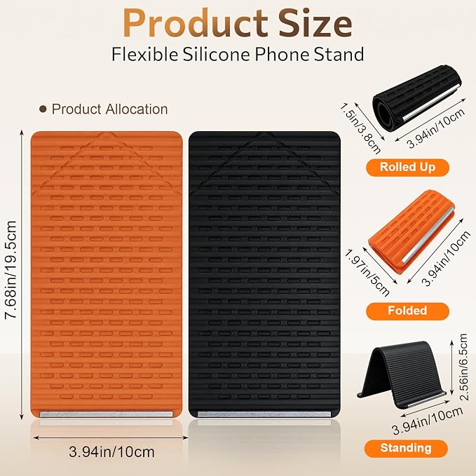 2 Pcs Flexible Silicone Phone Stand with Aluminum Core, Foldable Silicone Phone Holder for Cell Phones, Tablets & Small Devices, Adjustable Desktop & Airplane Phone Holder for Travel, Office & Home - Image 2
