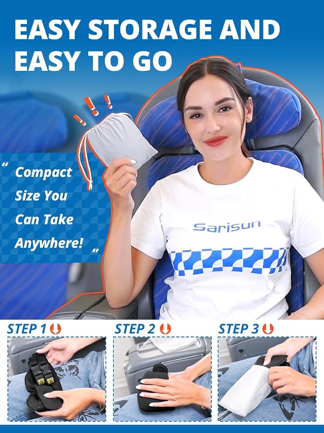 SARISUN Airplane Head Strap - 3D Eye Mask for 360° Stable Support, Compact | Travel Pillow Alternative for Long Flight, Attach to Seat Headrest, Stops Bobblehead, Soft and Portable, Sleep Support, Black - Image 5