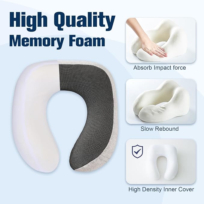 Cirorld Neck Pillow for Traveling, Travel Pillows for Airplanes,100% Pure Memory Foam Travel Neck Pillow, Adjustable Flight Pillow, Portable Plane Accessories with Eye Mask, Earplugs, Carry Bag - Image 4