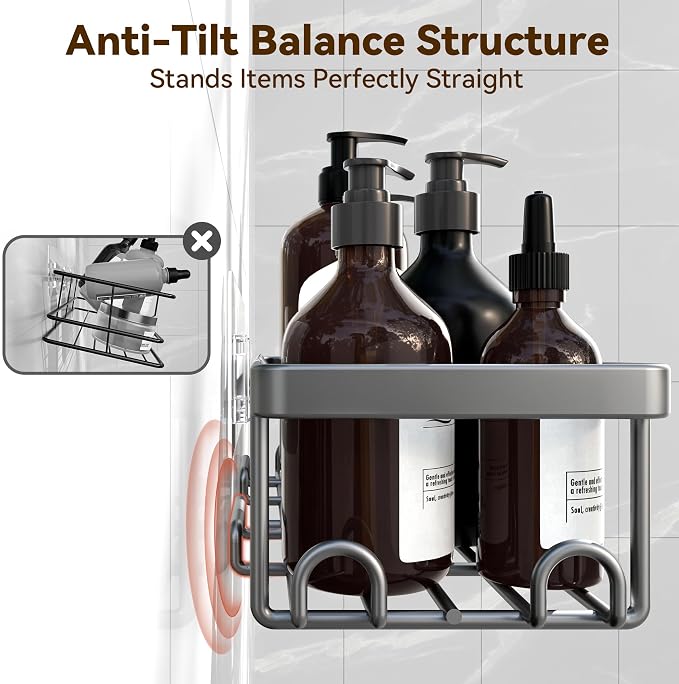 Shower Caddy Adhesive, Rustproof Shower Organizer, Wall Shower Rack | Large Capacity Shower Shelves for Inside Shower, Shampoo Shower Holder, Grey, 3 Caddies, 1 Soap Dish, 1 Toothbrush Holder - Image 7