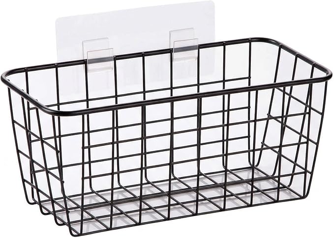 2 Set Adhesive Hanging Wall Basket Inside Cabinet Door Organizer,Wall Storage Basket-No Drilling Adhesive wall Basket for Cupboard Door,Space-Saving Small Hanging Baskets for Wall Mount Storage,Black - Image 5