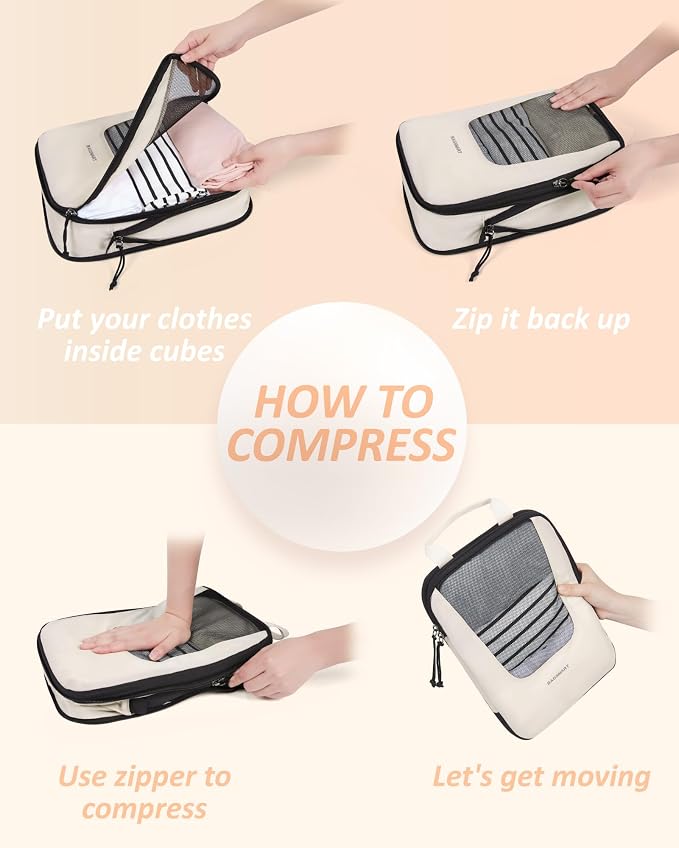 BAGSMART Compression Packing Cubes for Travel, 6/5/4set Lightweight Packing Organizers, Summer Travel Essentials Suitcase Organizer Bags Set - Image 5
