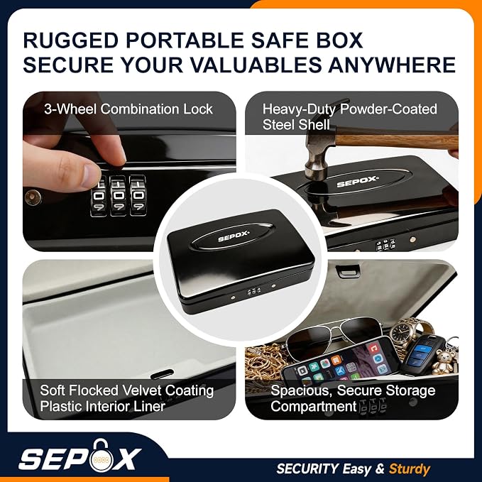 SEPOX® Water Fire Resistant Steel Case Lock Box 3-Ft Cable Resettable Combo - Image 3